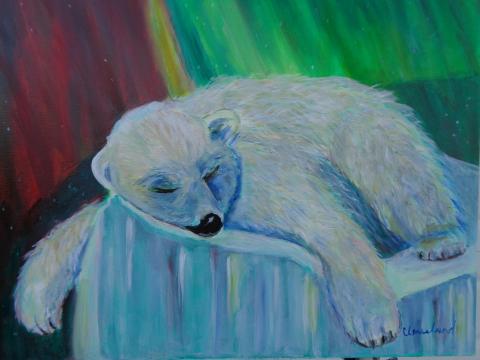 Polar Bear in northern lights